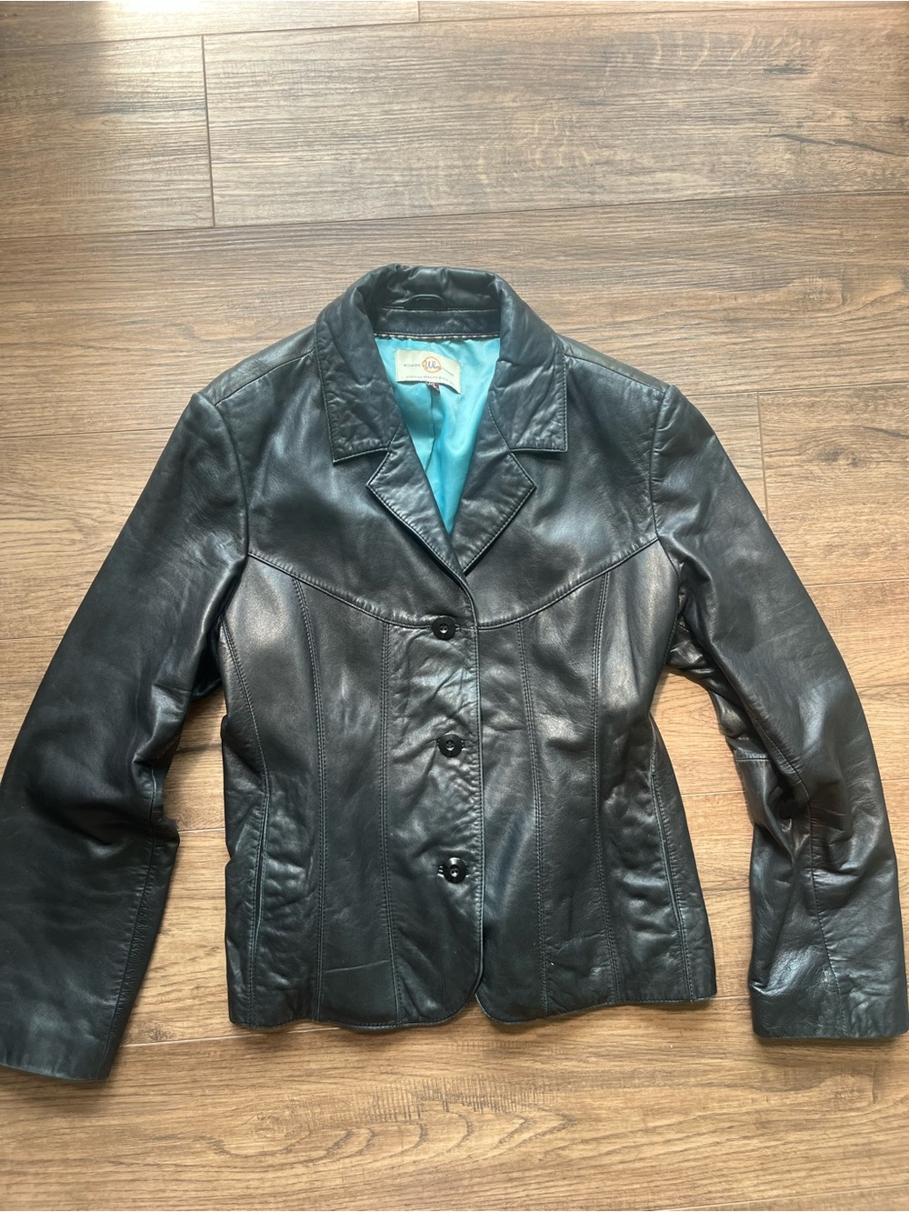 Black Leather Women's Blazer Jacket - Classic Tailored Style